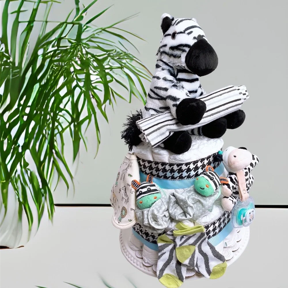 Zebra Diaper Cake, Safari Diaper Cake